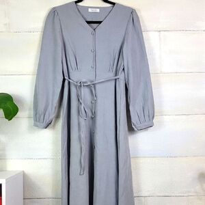 Black Label Gray Long Sleeve Tie Front Dress. Made in Korea. Size M
